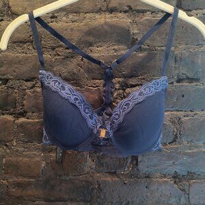Dark Blue Natori Front Close Feathers Bra